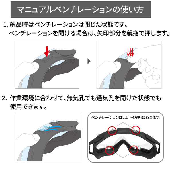 YG-1100 保護ゴーグル_フレームベンチレーションの使い方