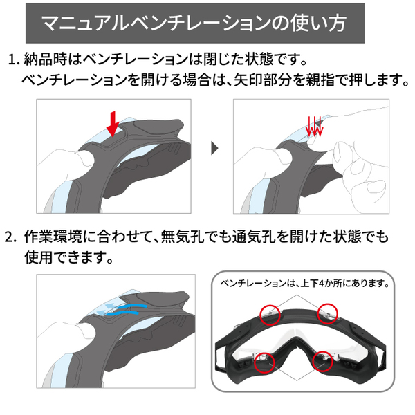 YG-1001 保護ゴーグル_フレームベンチレーション使い方